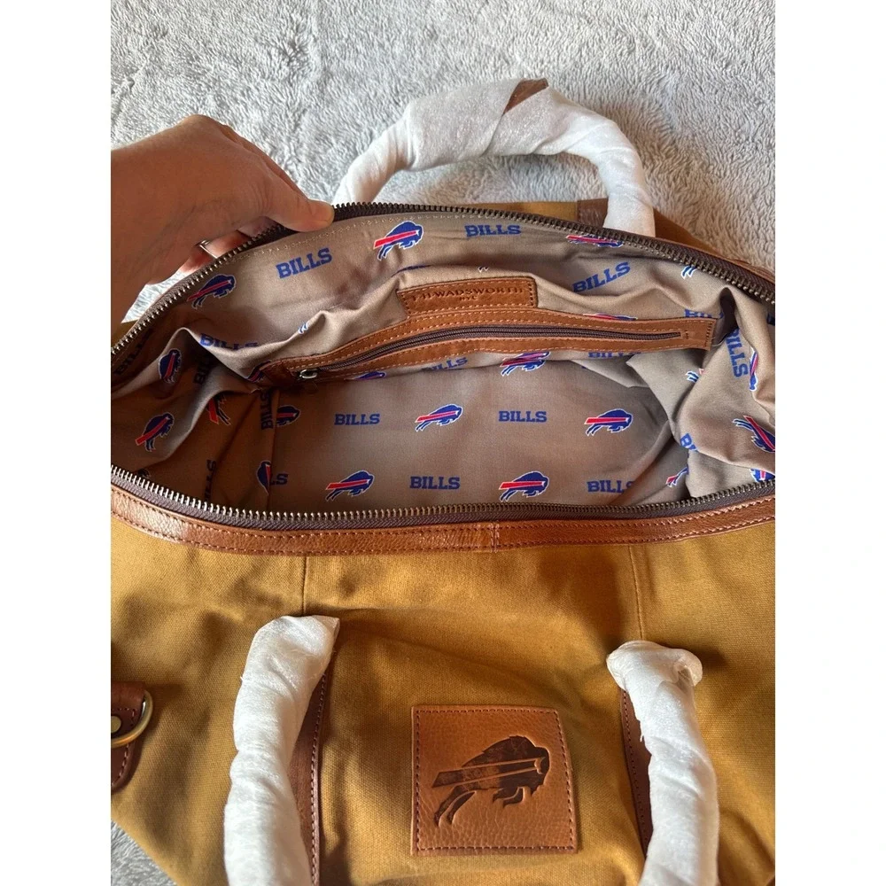 FH Wadsworth NYC Buffalo Bills Canvas Leather Duffel Bag Brown Travel Weekender